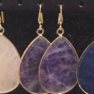 Pretty Natural Amethyst Teardrop Shape Drop Slab Earrings